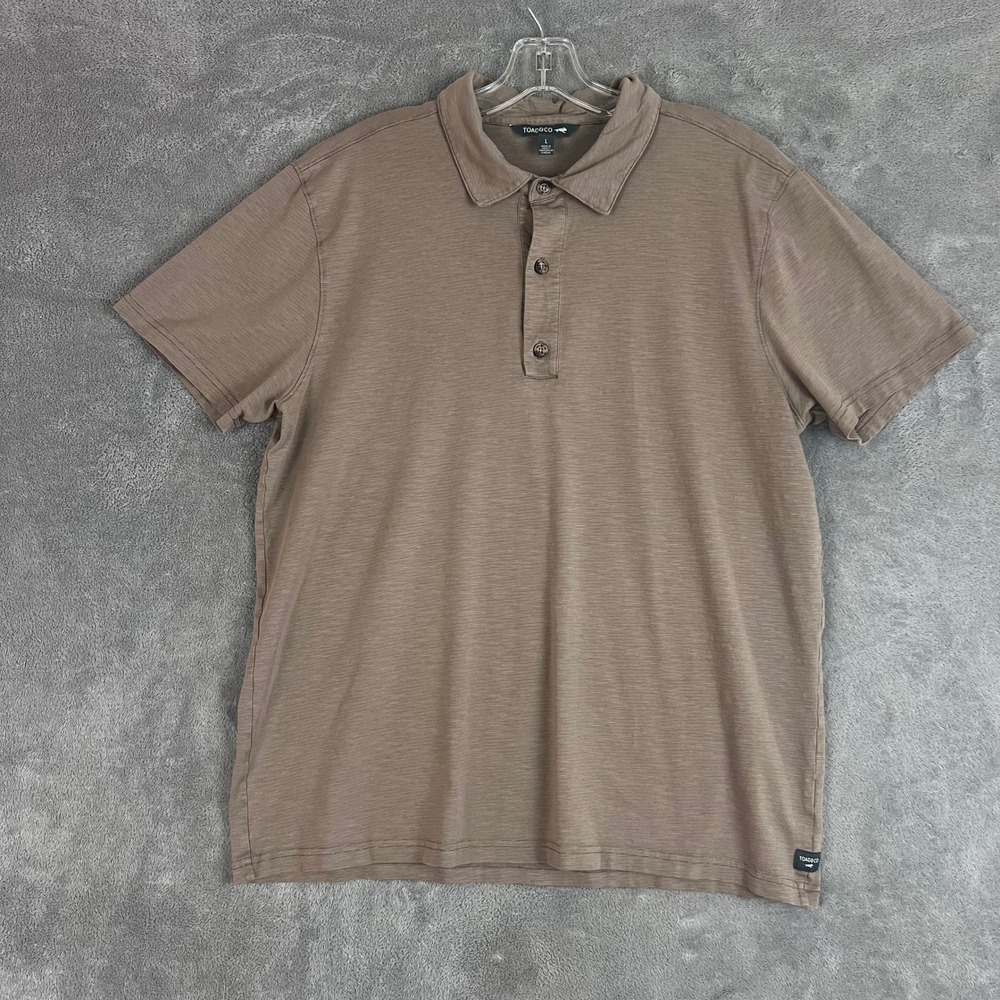 Toad&Co Mens Brown Organic Cotton Tencel Slub Short Sleeve Polo Shirt Large